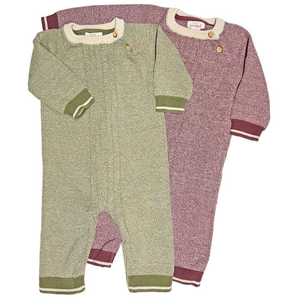 2 Cat & Jack Long Sleeve Sweater Rompers Size 3-6 Months Green Maroon Marled